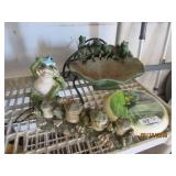 Lot of Frog Figurines - Frog Fountain, & Outside