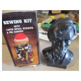 Small Abe Lincoln Bust & Sewing Kit in Jar