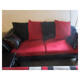 Microfiber & Leatherlike Sofa Red & Black