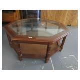 Octagon Glass Top Coffee Table. Vintage.