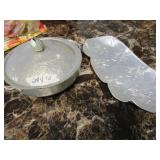2 Hammered Aluminum Pieces / Covered Dish and