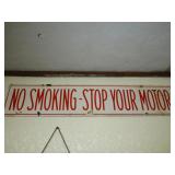 Vintage No Smoking Stop Your Motor Porcelain Sign