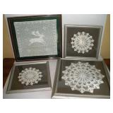 4 Framed Doilies, Largest 19x19