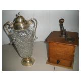 Vintage Coffee Grinder and Silver Plate Decanter