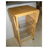 Drop Leaf Wood Kitchen Cart w/Wire Baskets