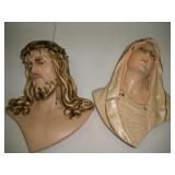 Madonna-Christ Head Chalkware Plaques 12 inch