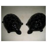 2 Black  Amethist Glass Turtle Tinket Boxes
