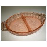 8 inch Divided  Pink Depression  Candy Dish