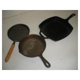 (3) Cast Iron Skillets   Square - Lodge 11x11