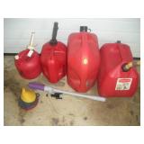 4 Plastic Gas Cans, Largest 5 Gal. and Siphon