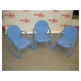 (3) Blue Metal Stacking Childrens Chairs