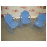 (3) Blue Metal Stacking Childrens Chairs