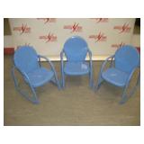 (3) Blue Metal Stacking Childrens Chairs