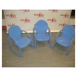 (3) Blue Metal Stacking Childrens Chairs