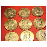 (9) 1962-1963 FRANKLIN SILVER HALF DOLLAR COINS