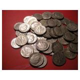 (50) 1950-53 US Silver Roosevelt Dimes