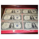 (6) 1957-1957A-1957B $1 DOLLAR SILVER CERTIFICATES