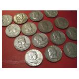 (15) US SILVER FRANKLIN HALF DOLLARS
