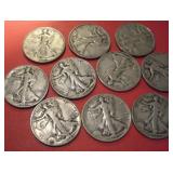 (11) US WALKING LIBERTY HALF DOLLARS