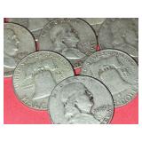 (20) 1 ROLL US SILVER FRANKLIN HALF DOLLARS