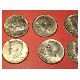 (6) 1964 KENNEDY SILVER HALF DOLLAR COINS