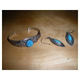 Sterling & Turquise Bracelet & Earing (16 Grams