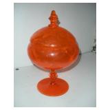 Tangerine Glass Covered Compote Candy Dish