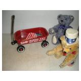 Steiff Wagon & (2) Teddy Bears