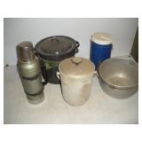 (2) Thermoses, Ice Bucket & (2) Pots