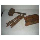 Vintage Wood Clamps & Hammer