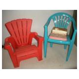(2) Plastic Childrens Chairs & Vintage Baby Shoes