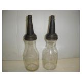 (2) Vintage 1qt Glass Oil Filling Jars w/Lids