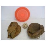 Vintage Wham-o Frisbee & Baseball Gloves