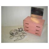 Vintage Tin Dresser & Tea Set  dresser 11x6x8