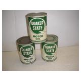 (3) Quaker State Metal Flattop Oil Cans - Unopened