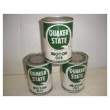 (3) Quaker State Metal Flattop Oil Cans - Unopened