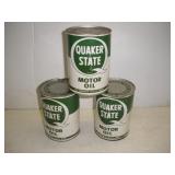 (3) Quaker State Metal Flattop Oil Cans - Unopened