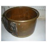 PRIMATIVE COPPER COOK POT WROUGHT IRON HANDLES