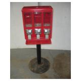 TRIPLE COIN-OP CANDY MACHINE ON STAND  46 INCHES