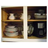 COFFEE POT & DISHES - CONTENTS OF UPPER CABINET