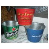 3-GALVANIZED BEER BOTTLE BUCKETS-BUDWIESER-HENY
