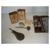 VINTAGE BRASS AND COPPER POWDER FLASK W/