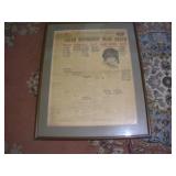 FRAMED 1923 SARAH BURNDHART NEWSPAPER 23X29