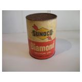 VINTAGE SUNNOCO FLAT TOP OIL CAN FULL