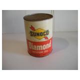 VINTAGE SUNNOCO FLAT TOP OIL CAN FULL