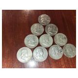 (10) FRANKLIN SILVER HALF DOLLARS