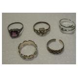 5 STERLING SILVER RINGS SIZE 5 1/2 TO 6