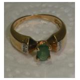 14 KARAT GOLD EMERALD RING (SIZE 6)