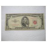 1953 (B) MISALLIGNED RED SEAL 5 DOLLAR BILL