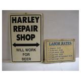 HARLEY REPAIR SHOP AND LABOR RATES PLASTIC SIGNS